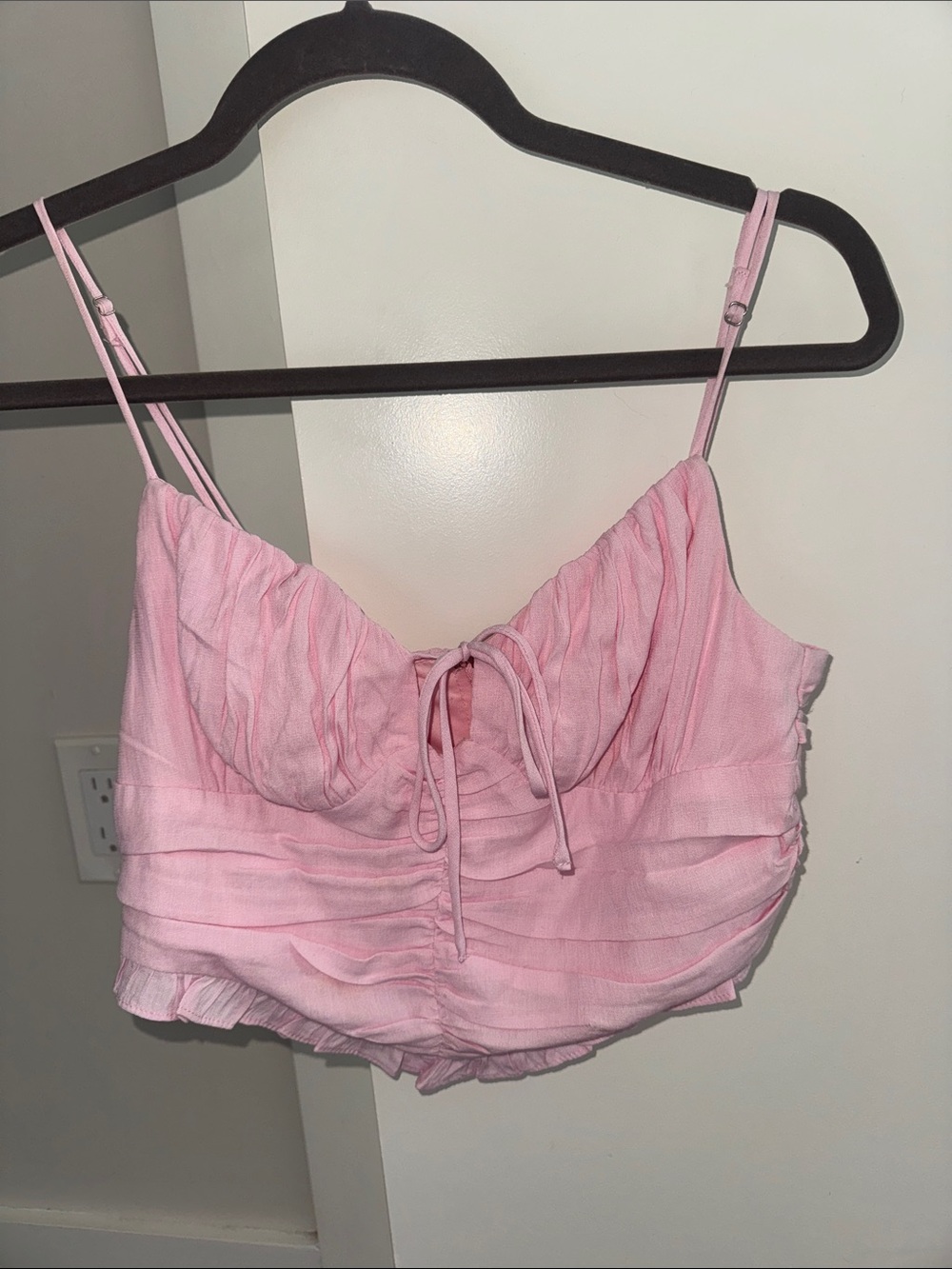 Pink Ruched Tie-Front Cropped Cami